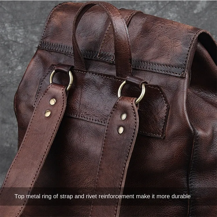 Unisex First Layer Cowhide Leather Retro Large Capacity Laptop Bag