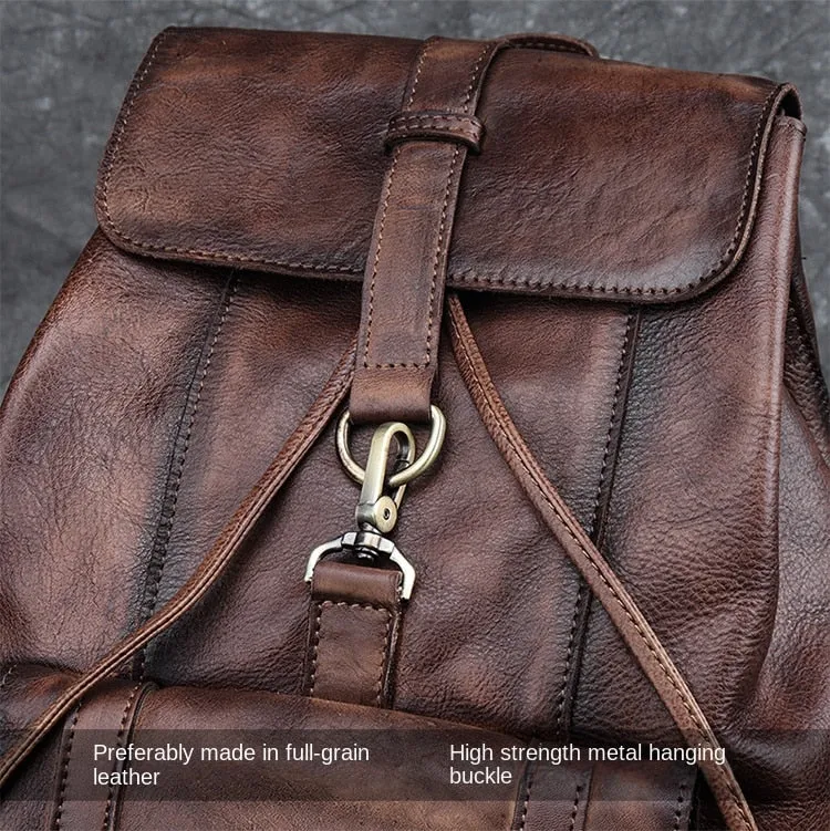 Unisex First Layer Cowhide Leather Retro Large Capacity Laptop Bag