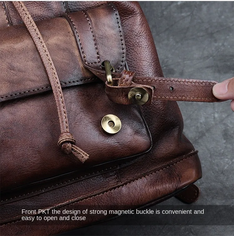 Unisex First Layer Cowhide Leather Retro Large Capacity Laptop Bag