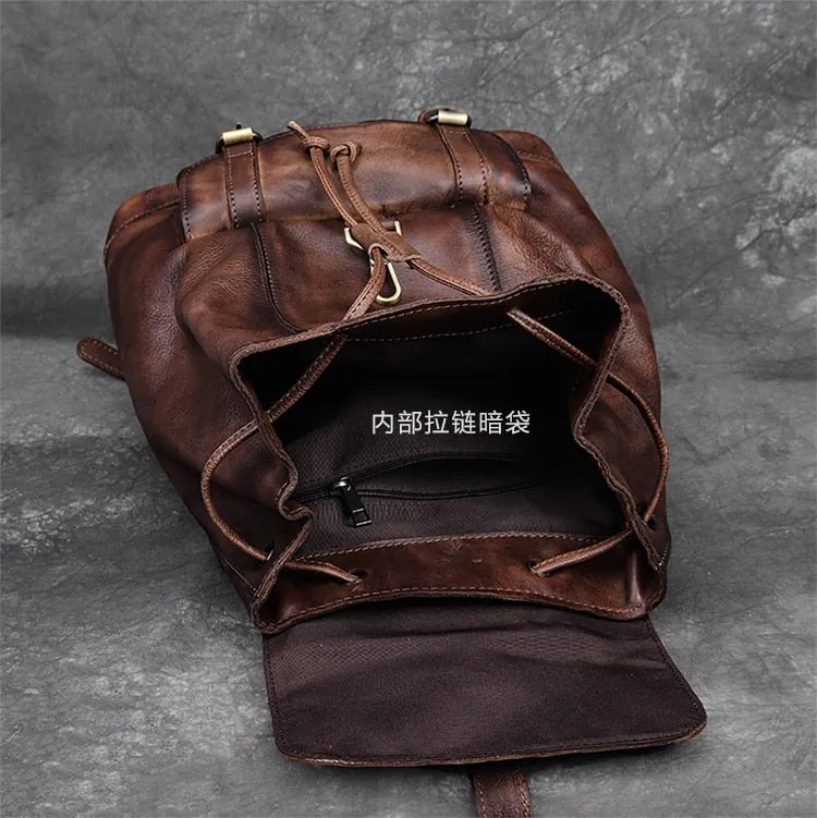 Unisex First Layer Cowhide Leather Retro Large Capacity Laptop Bag