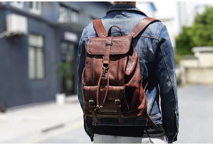 Unisex First Layer Cowhide Leather Retro Large Capacity Laptop Bag