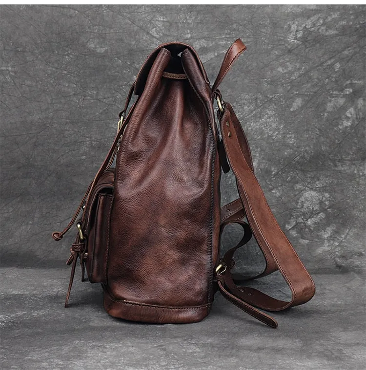 Unisex First Layer Cowhide Leather Retro Large Capacity Laptop Bag