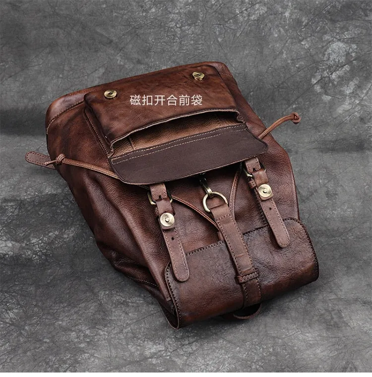 Unisex First Layer Cowhide Leather Retro Large Capacity Laptop Bag