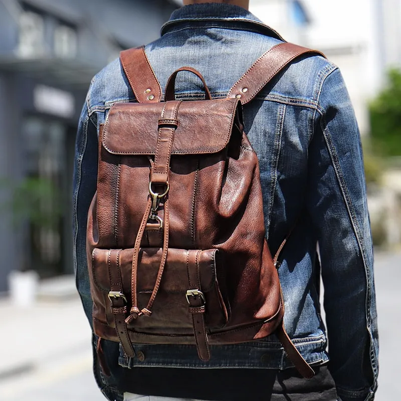 Unisex First Layer Cowhide Leather Retro Large Capacity Laptop Bag