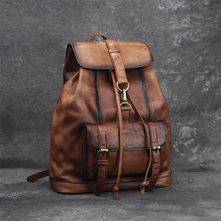 Unisex First Layer Cowhide Leather Retro Large Capacity Laptop Bag