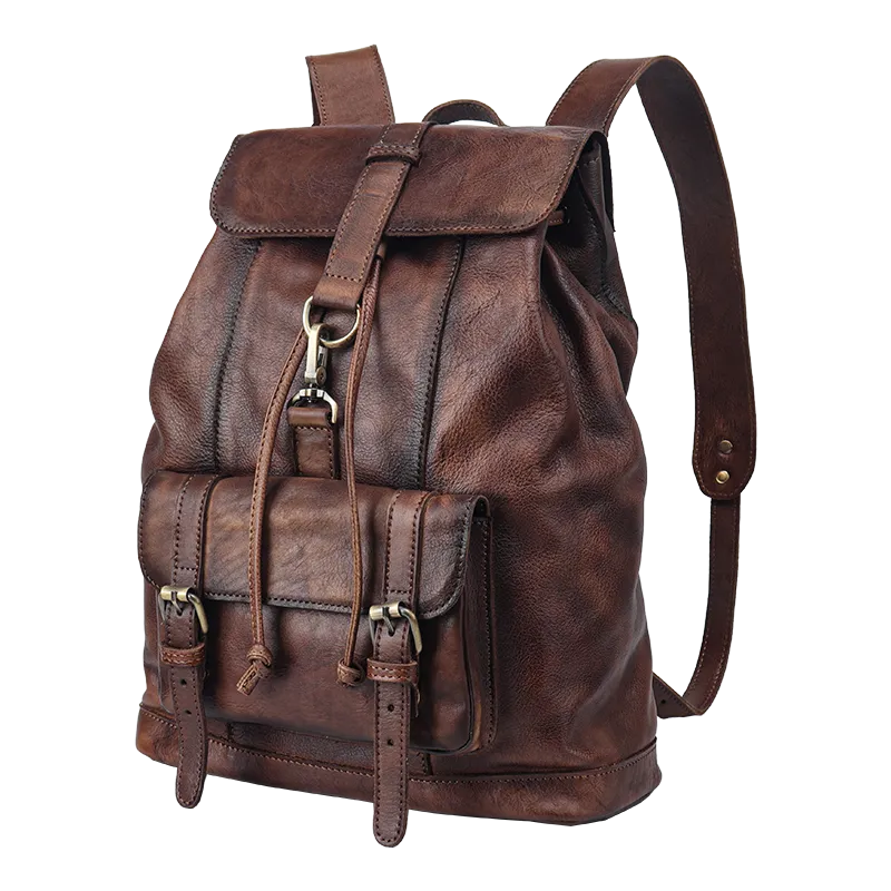 Unisex First Layer Cowhide Leather Retro Large Capacity Laptop Bag