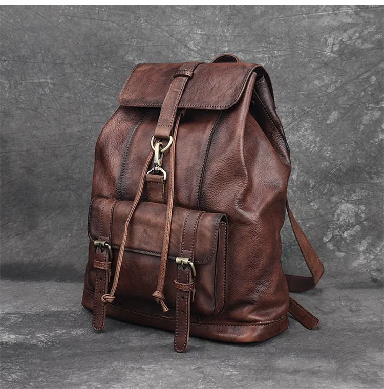 Unisex First Layer Cowhide Leather Retro Large Capacity Laptop Bag