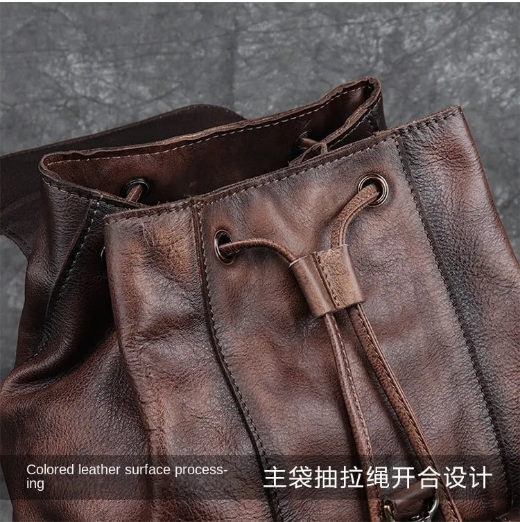 Unisex First Layer Cowhide Leather Retro Large Capacity Laptop Bag
