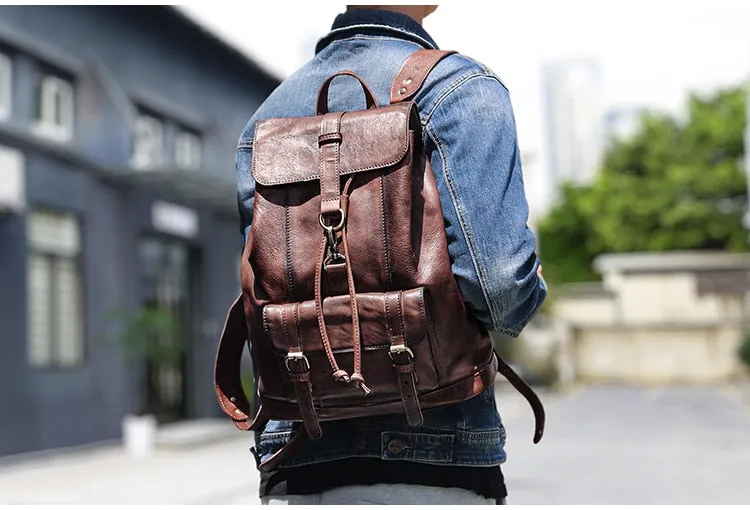 Unisex First Layer Cowhide Leather Retro Large Capacity Laptop Bag