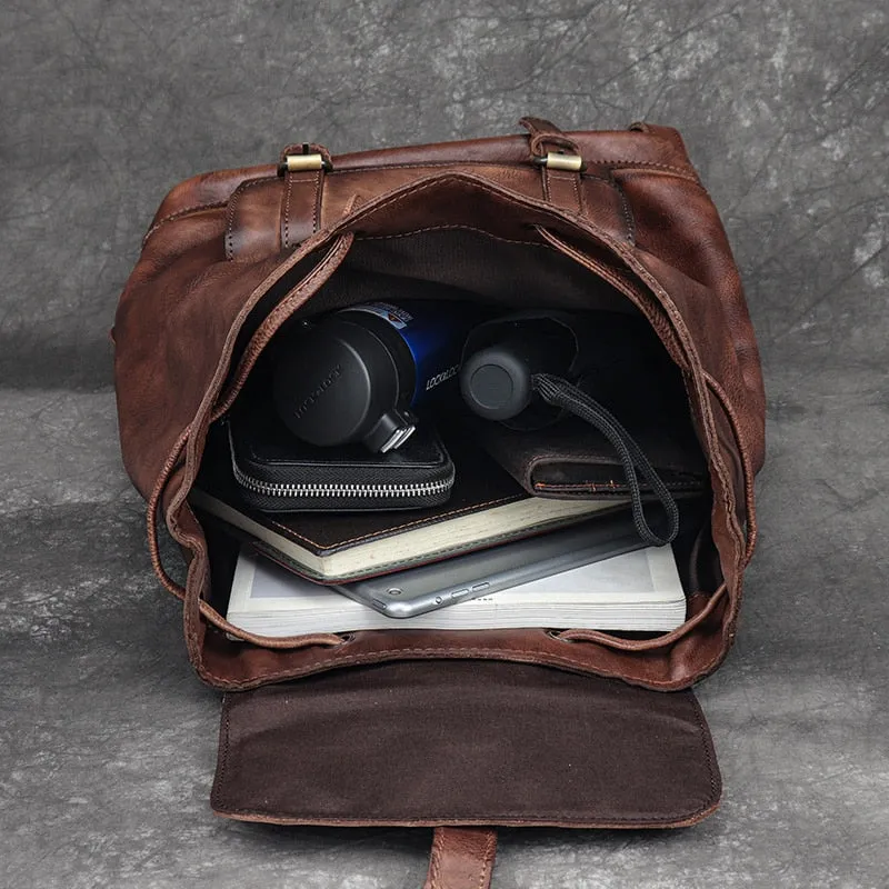 Unisex First Layer Cowhide Leather Retro Large Capacity Laptop Bag