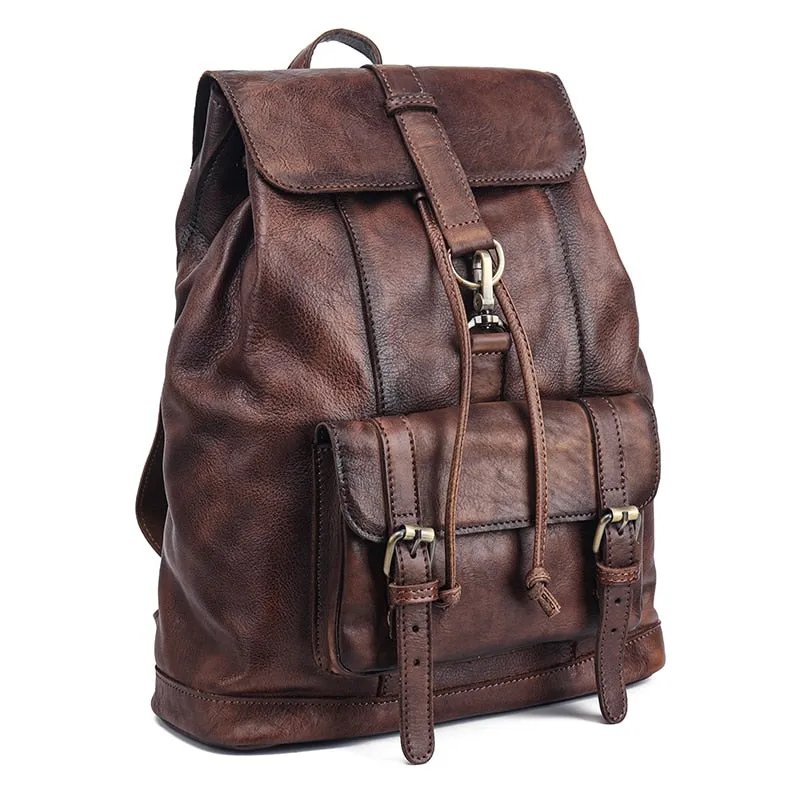 Unisex First Layer Cowhide Leather Retro Large Capacity Laptop Bag