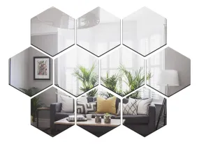 Wall1ders 10 Hexagon Silver (Hexagon Size 12 x 10 cm) Hexagon Mirror Wall Stickers