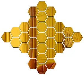 Wall1ders 31 Hexagon Golden (Each Hexagon Size 10.5 cm x 12 cm) Hexagon mirror wall stickers, mirror stickers for wall, acrylic mirror wall decor sticker, wall mirror stickers, hexagonal mirror wall sticker.