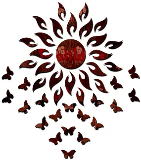 Wall1ders Sun with 20 Butterfly Brown (Sun Size 45 cm x 45 cm), Mirror Stickers for Wall, Acrylic Mirror Wall Decor Sticker, Mirror Stickers for Wall