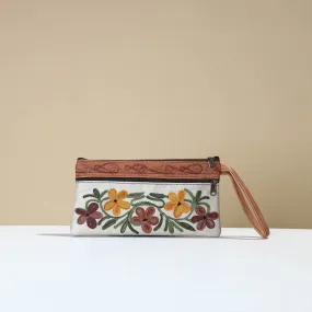 White - Kashmiri Crewel Hand Embroidery Leather Clutch 17