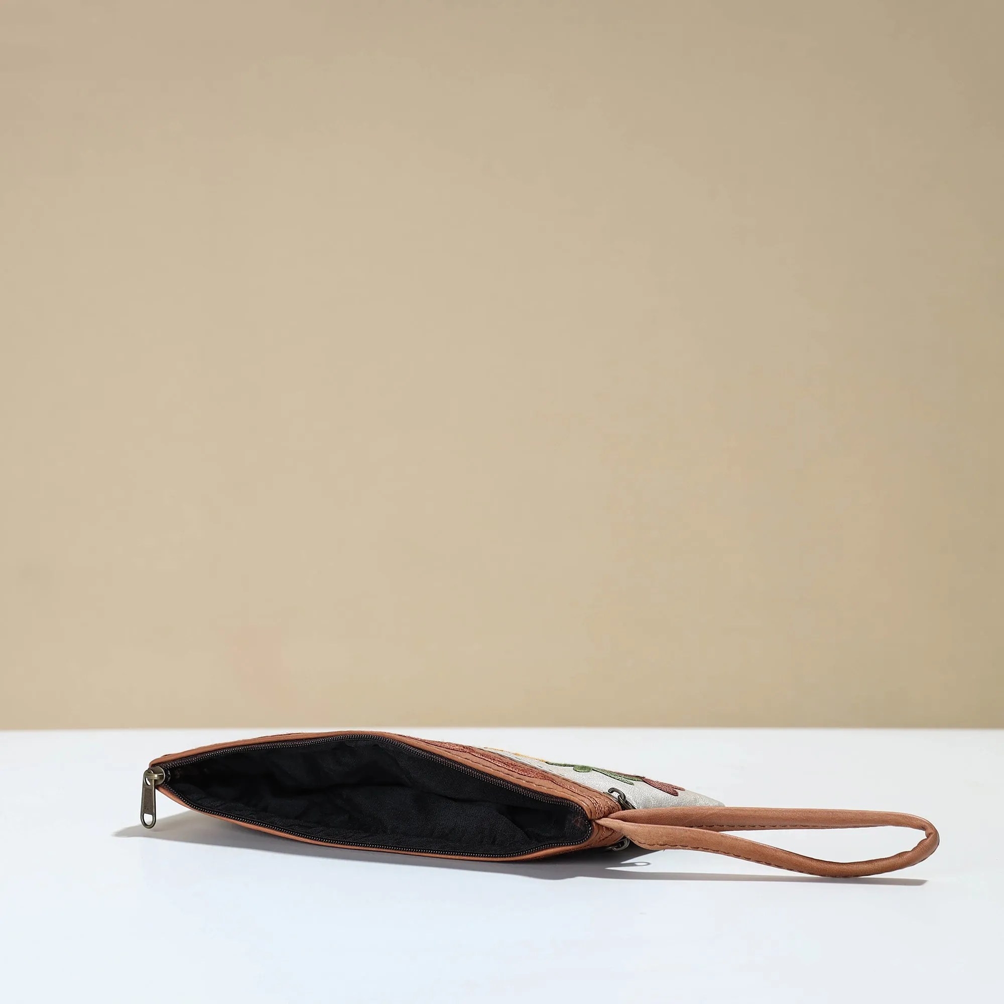 White - Kashmiri Crewel Hand Embroidery Leather Clutch 17