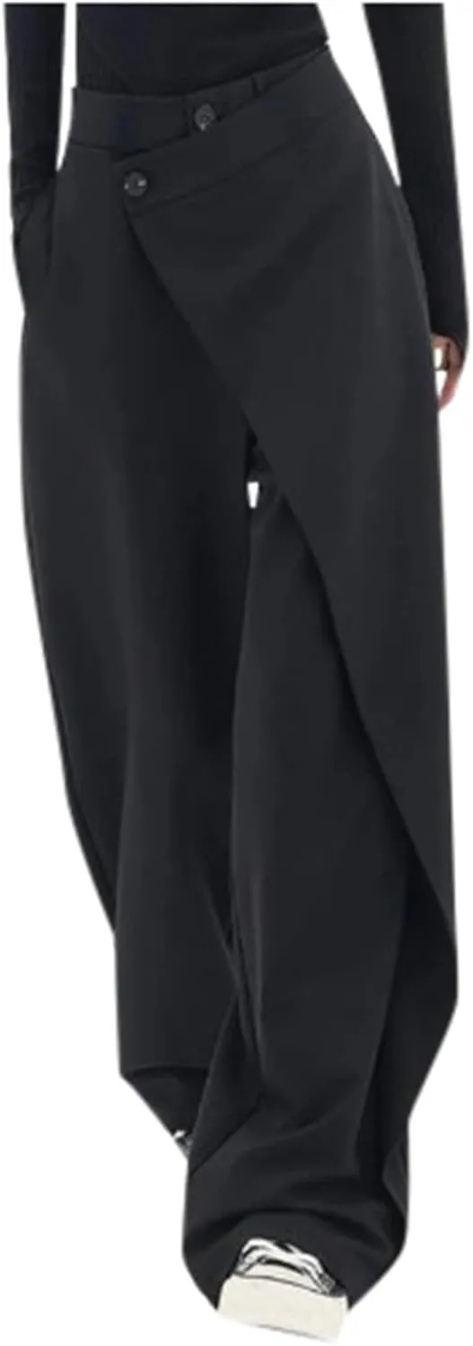 Wide Leg Trousers for Women Elasticated High Waist Straight Leg Dress Pants Lightweight Solid Colour Palazzo Pants