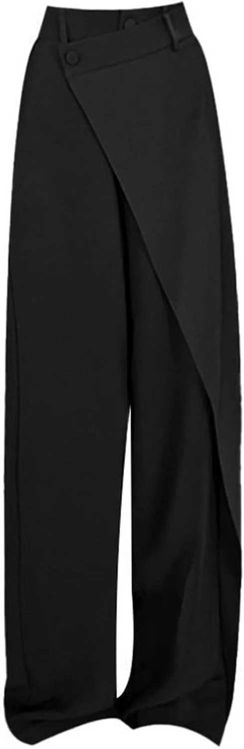 Wide Leg Trousers for Women Elasticated High Waist Straight Leg Dress Pants Lightweight Solid Colour Palazzo Pants