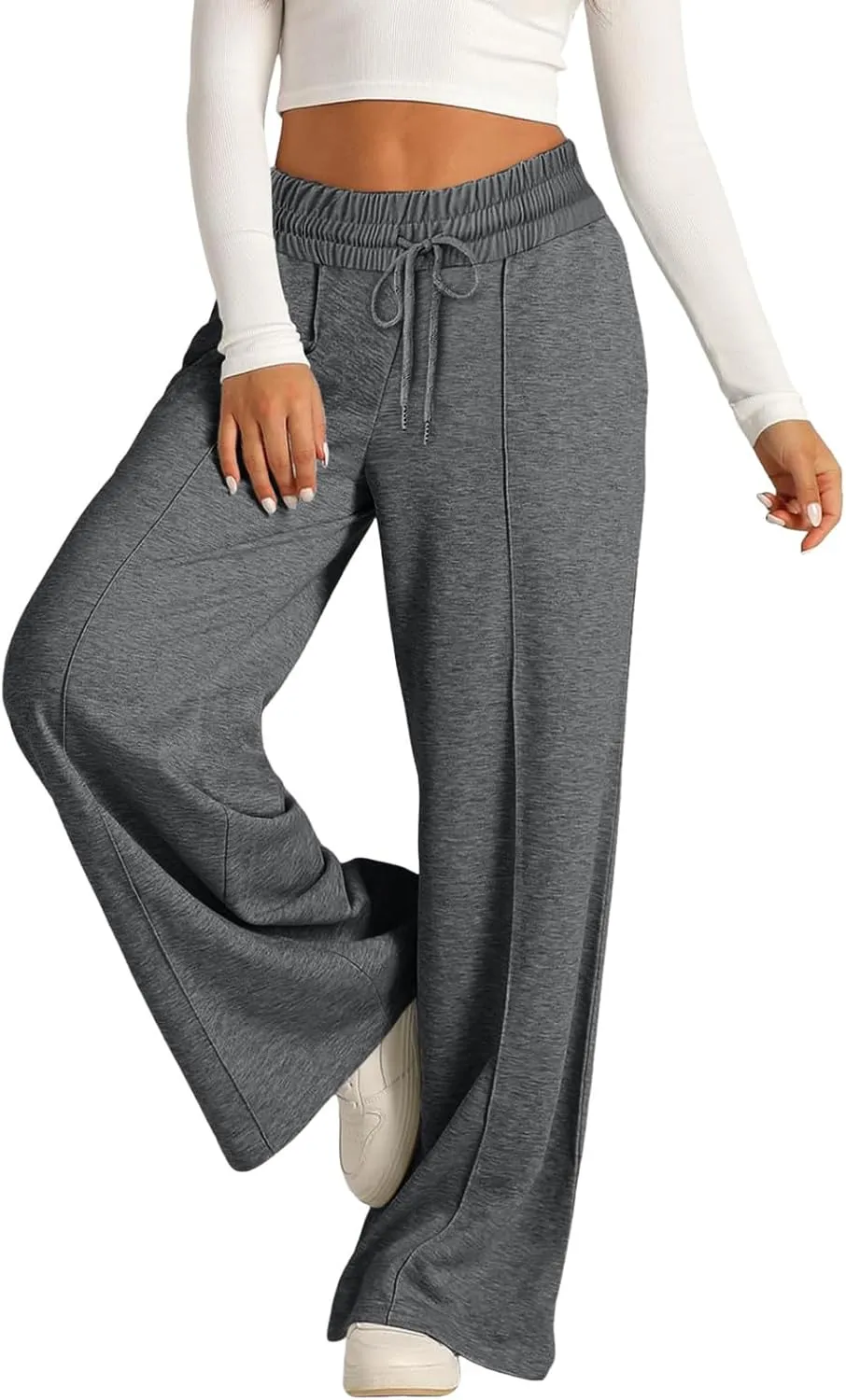 Wide Leg Trousers for Women Elasticated Waist Loose Stretch Sweatpants Casual Straight Plus Size Palazzo Pants with Pockets