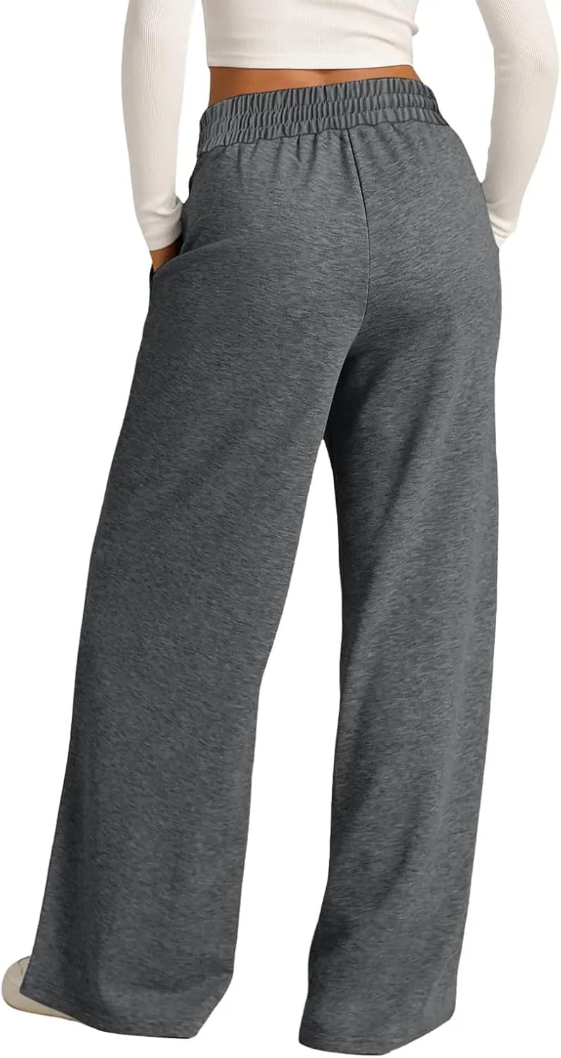 Wide Leg Trousers for Women Elasticated Waist Loose Stretch Sweatpants Casual Straight Plus Size Palazzo Pants with Pockets