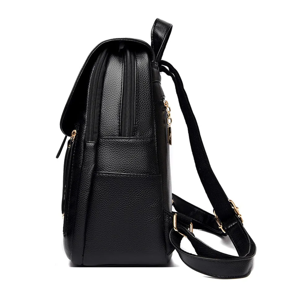 Women's Fashion Vintage Leather Multi-pocket Rucksack Travel Backpack
